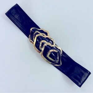 80s Black‎ & Gold Oyster Statement Buckle Belt